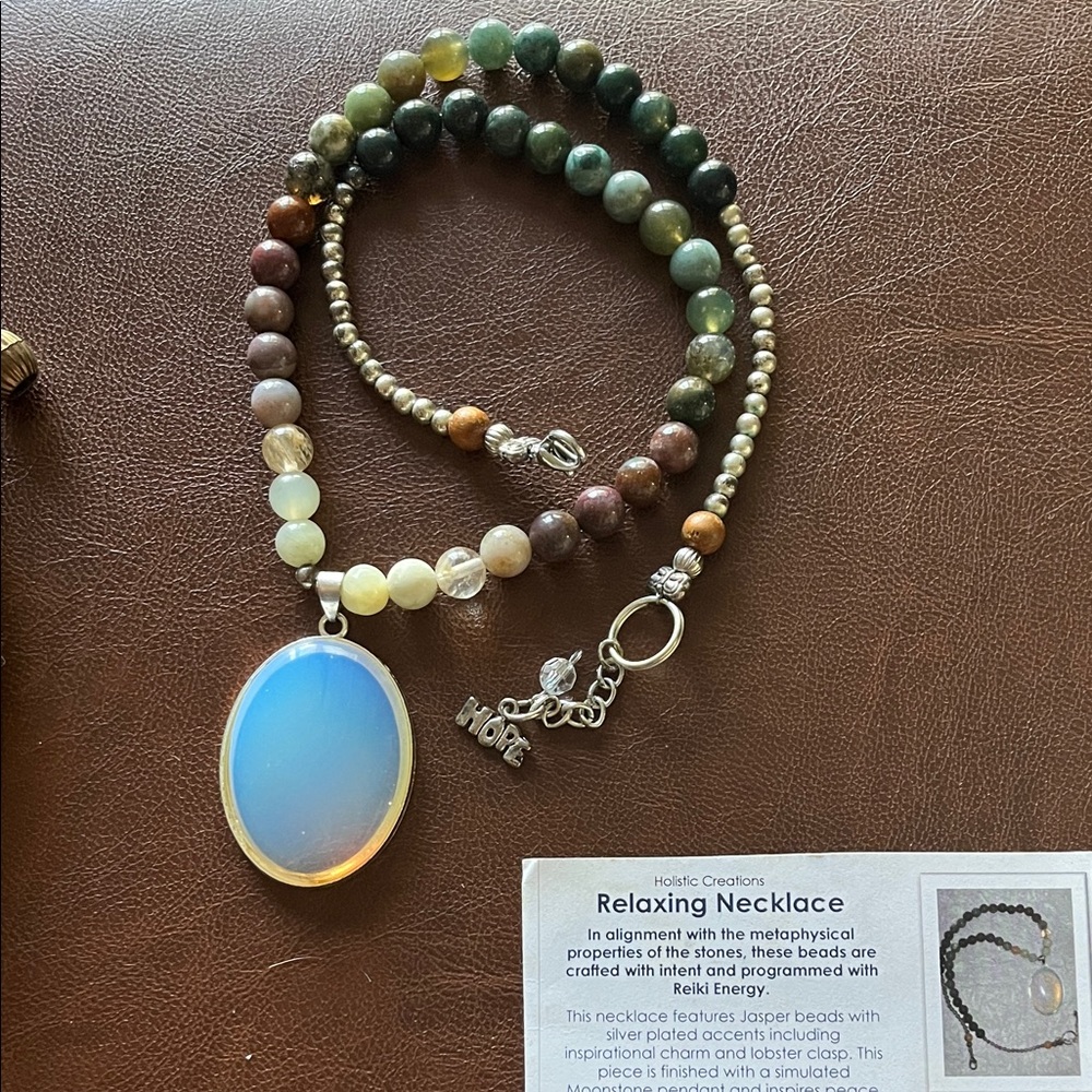 Jasper Moonstone Holistic Reiki multi color Pendant Necklace